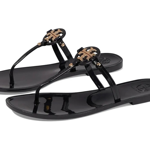 NWOT Tory Burch Black and Gold Miller Sandals Sz 8 - Picture 2 of 7